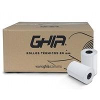 CAJA ROLLO PAPEL TERMICO GHIA 80X70 MM - 50 PIEZAS - PARA IMPRESORAS DE 80MM -- REACCION NEGRO